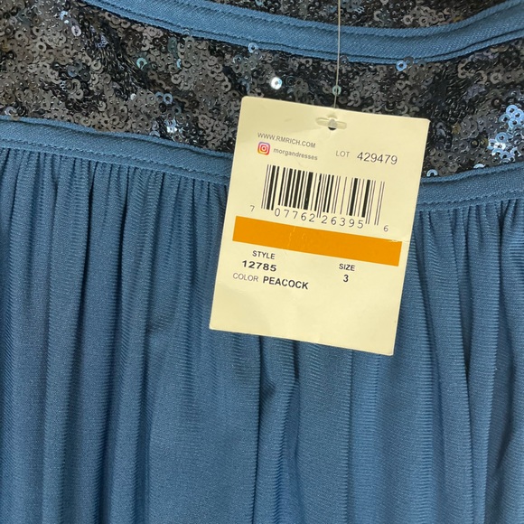 NWT Morgan & Co. Sequin A-Line Gown in Peacock Blue - Picture 13 of 15